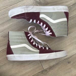 Vans Maroon and Gray High-Top Sneakers